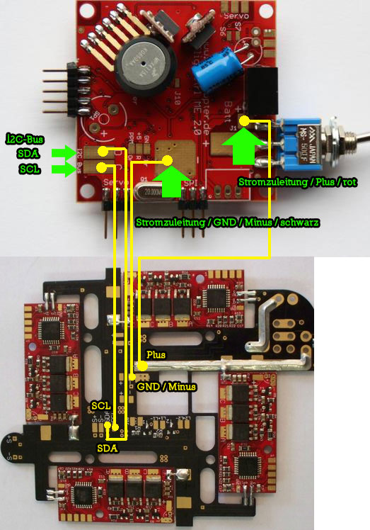 FL-CTRL und Verteilerplatine verbunden